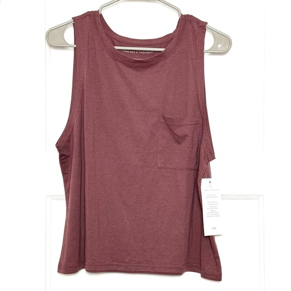 NWT THREADS 4 THOUGHT Burgundy Organic Cotton Sleeveless Crewneck Pocket Tank L - Picture 4 of 9